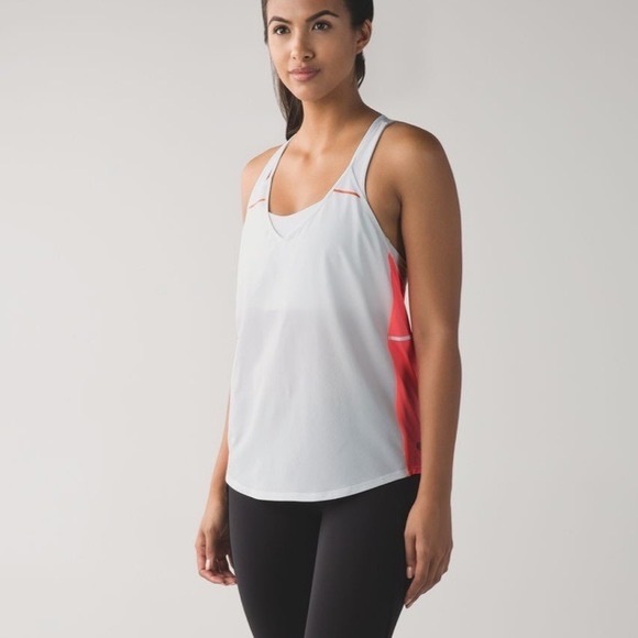 Lululemon Breezy Singlet 
White / Grapefruit. 
Size 6.
Pristine Condition. - Picture 2 of 8